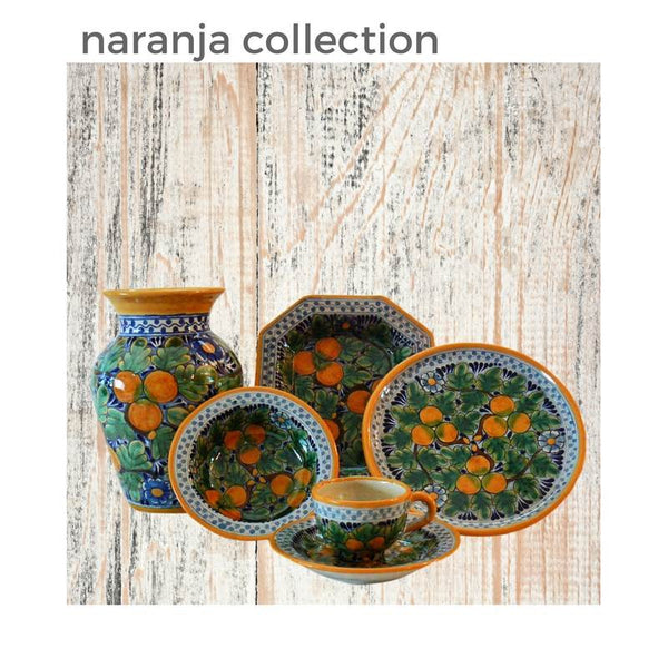 The Vibrant Blue and Orange of our Naranja Talavera Tableware Collection