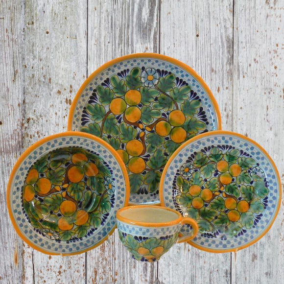 Rustica Gift and Pottery Talavera Naranja Collection dinnerware plates mugs cups soup bowls appetizer and salad plates servingware platters and casserole dishes