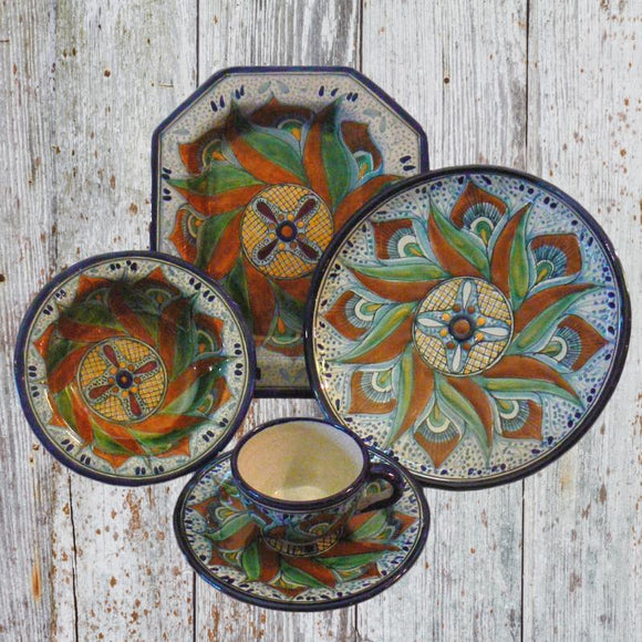 Rustica Gift and Pottery Talavera Aguacate Collection dinnerware plates mugs cups soup bowls appetizer and salad plates servingware platters and casserole dishes