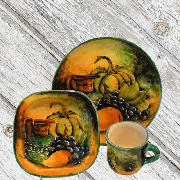 Rustica Gift and Pottery Rustica Collection Lanzador Mayolica Mexican pottery dinnerware plates mugs cups soup bowls appetizer and salad plates servingware platters and casserole dishes